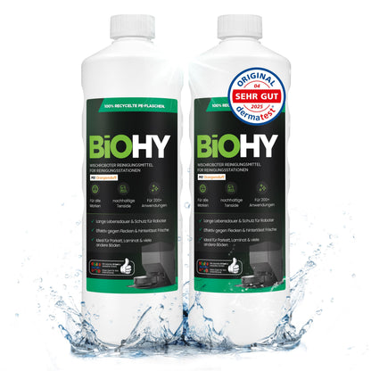 BiOHY Limpiador de suelos para todos los robots con aroma a naranja (500 ml) | Detergente concentrado para todos los robots limpiadores y aspiradores con función húmeda | Sin espuma y sin rayas | Para