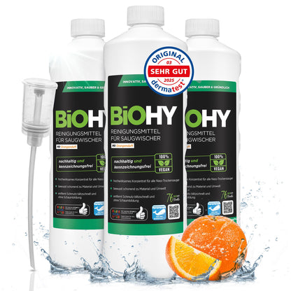 BiOHY Limpiador de suelos para todos los robots con aroma a naranja (500 ml) | Detergente concentrado para todos los robots limpiadores y aspiradores con función húmeda | Sin espuma y sin rayas | Para