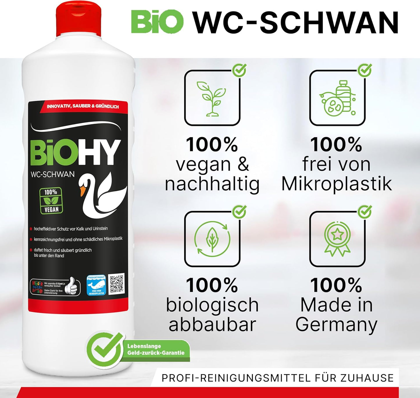 BiOHY WC Cisne (1 botella de 1 litro) | Gloss Power Gel para una limpieza higiénica hasta el borde, con un agradable y duradero aroma fresco (WC-Schwan)