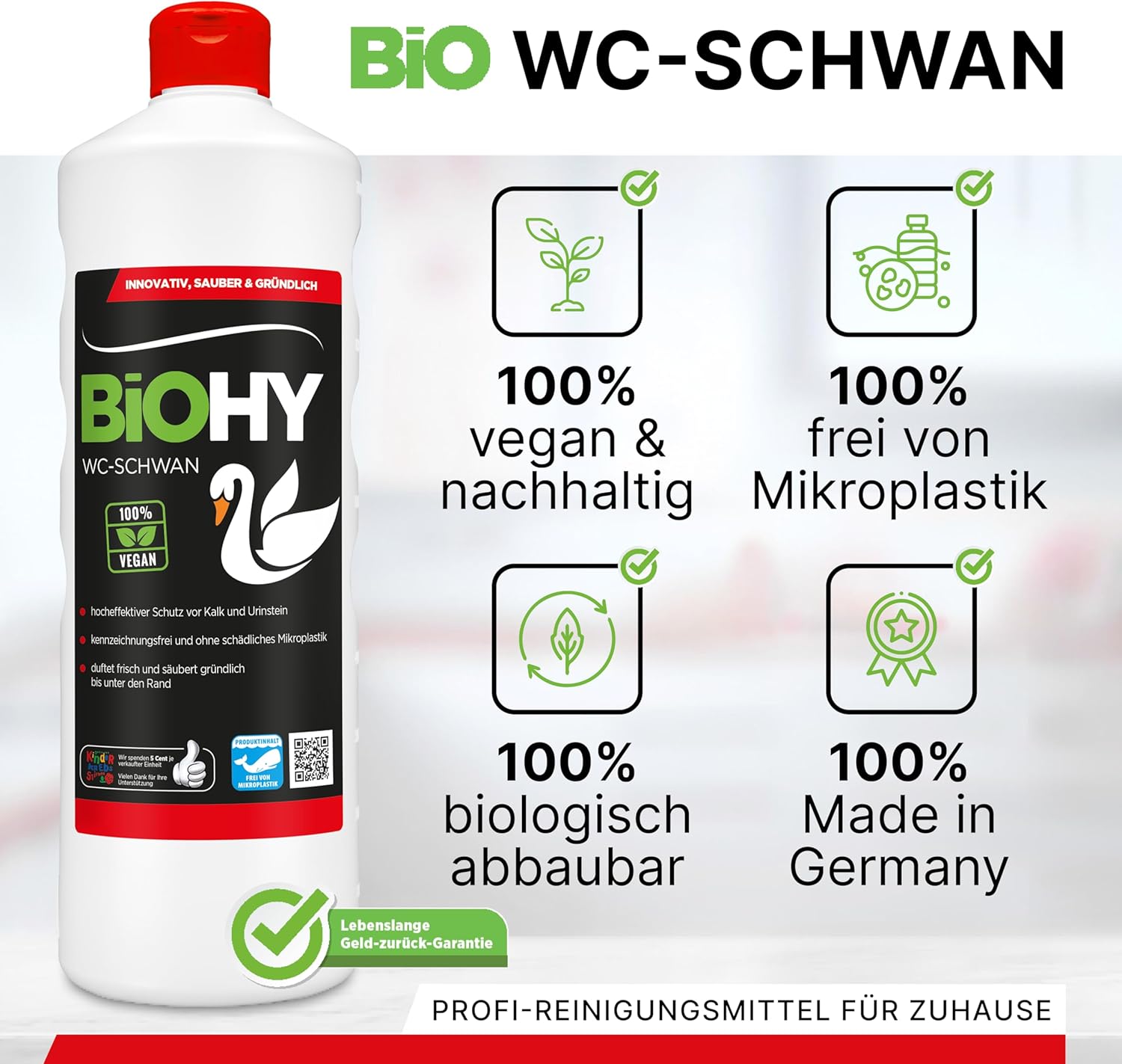 BiOHY WC Cisne (1 botella de 1 litro) | Gloss Power Gel para una limpieza higiénica hasta el borde, con un agradable y duradero aroma fresco (WC-Schwan)