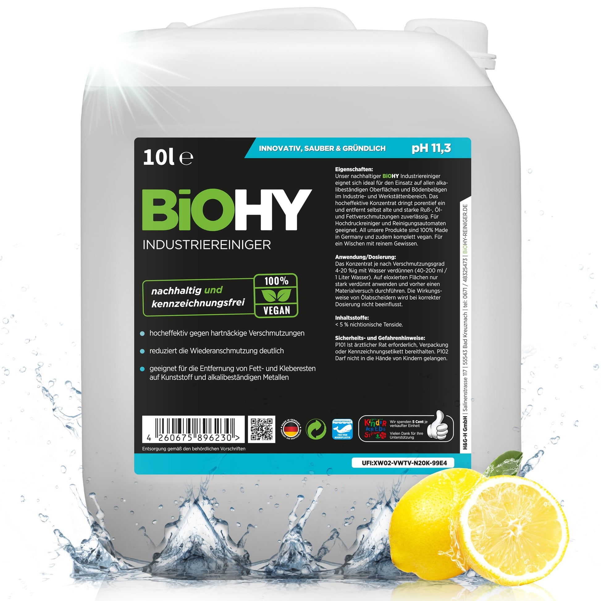 BiOHY Limpiador industrial (1 botella de 1 litro) | limpiador de talleres | contra grasas y aceites | ideal para metal, plástico, vidrio, herramientas sin espuma y estrías (Industriereiniger)