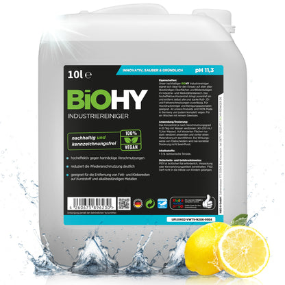 BiOHY Limpiador industrial (1 botella de 1 litro) | limpiador de talleres | contra grasas y aceites | ideal para metal, plástico, vidrio, herramientas sin espuma y estrías (Industriereiniger)