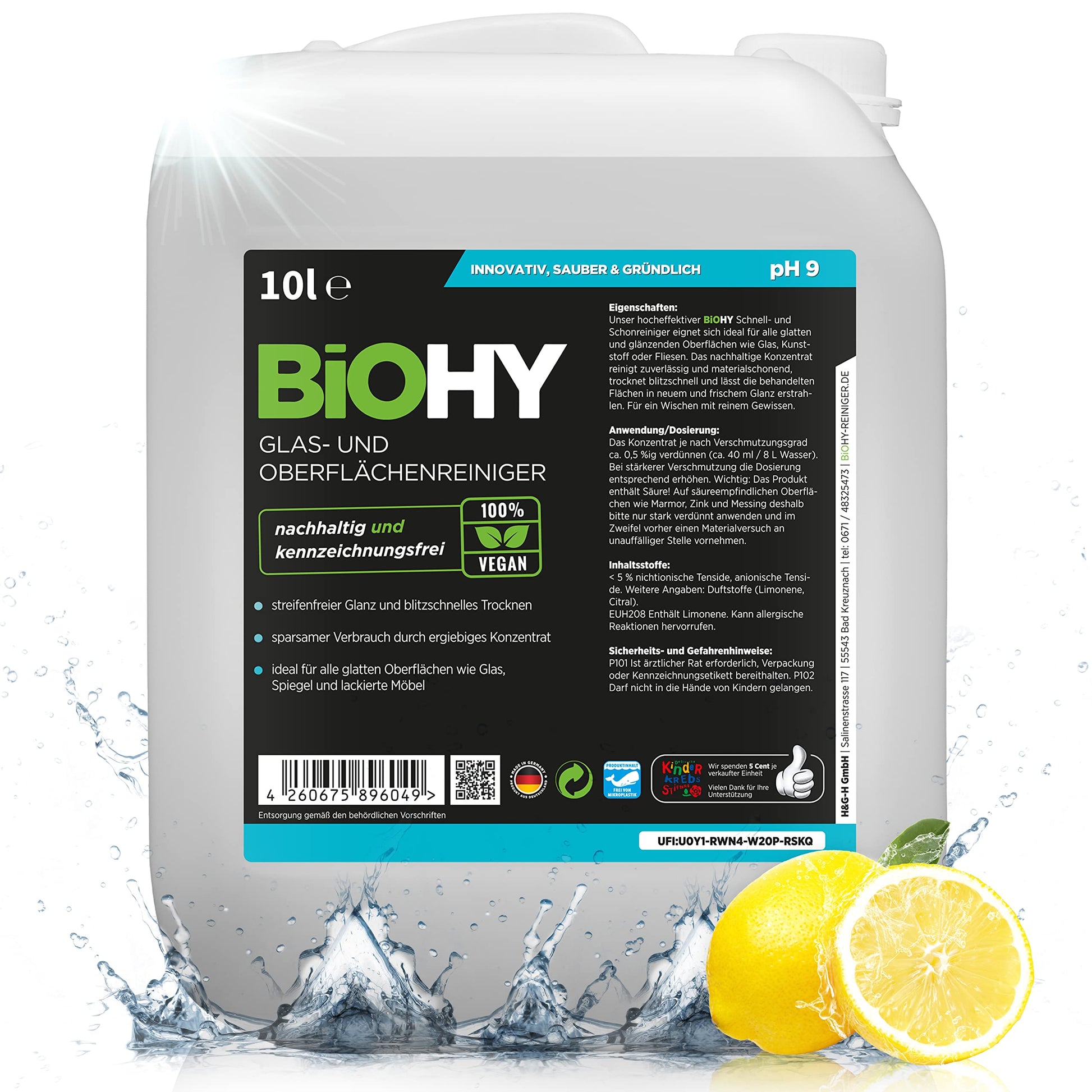 BiOHY Limpia cristales y superficies (1 botella de 1 litro) | Concentrado para uso de aparatos y suelos duros | Olor agradable y limpieza sin rayas (Oberflächenreiniger)