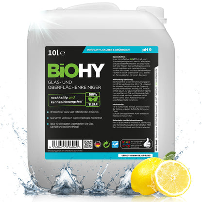 BiOHY Limpia cristales y superficies (1 botella de 1 litro) | Concentrado para uso de aparatos y suelos duros | Olor agradable y limpieza sin rayas (Oberflächenreiniger)