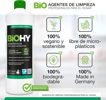 BiOHY Limpiador pisos para robots limpiadores (1 botella de 1 litro) | Concentrado para todos robot aspirador con función húmeda - sostenible y ecológico (Wischroboter)