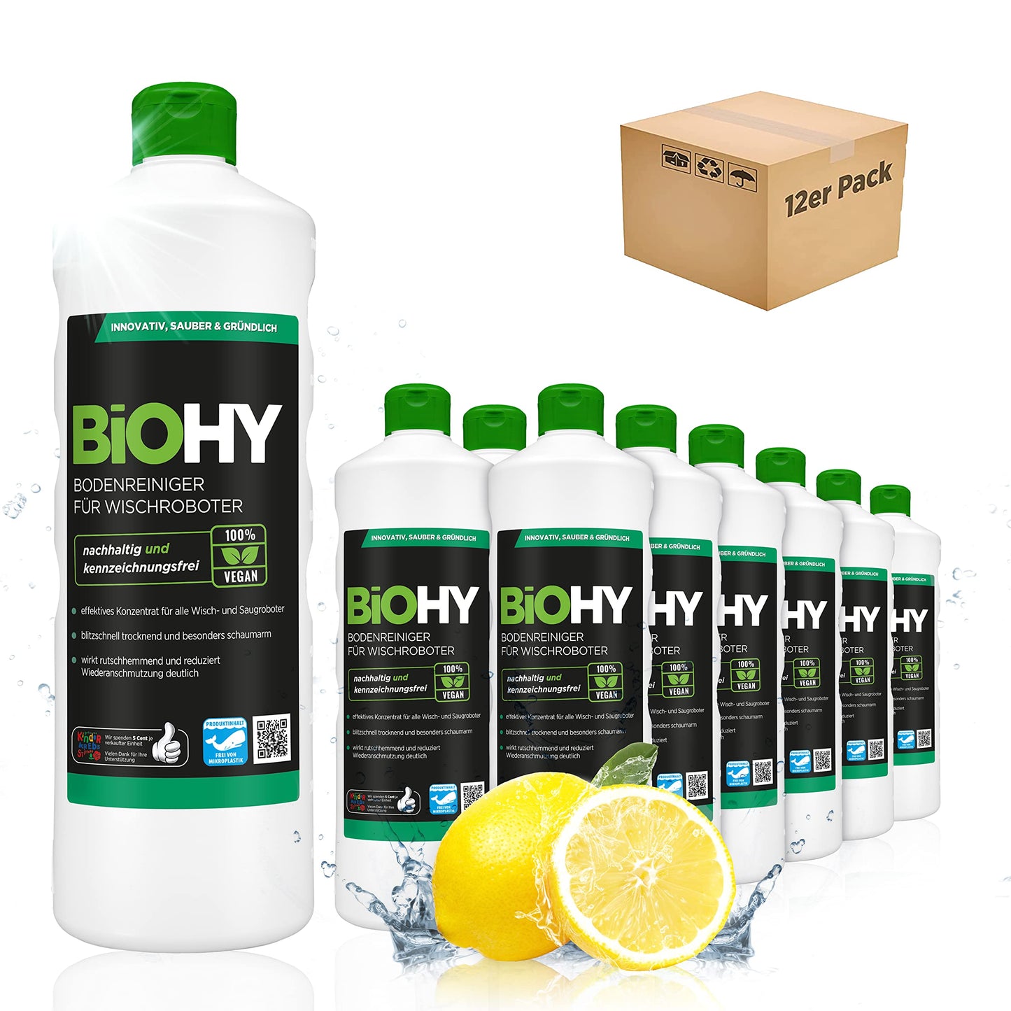 BiOHY Limpiador de suelos para todos los robots con aroma a naranja (500 ml) | Detergente concentrado para todos los robots limpiadores y aspiradores con función húmeda | Sin espuma y sin rayas | Para
