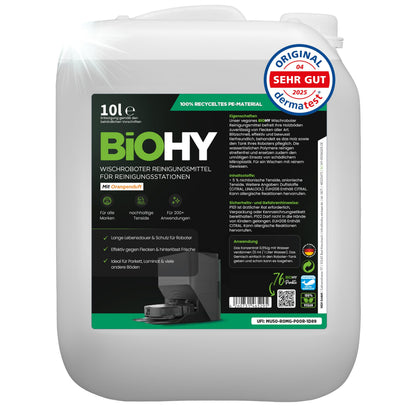 BiOHY Limpiador de suelos para todos los robots con aroma a naranja (500 ml) | Detergente concentrado para todos los robots limpiadores y aspiradores con función húmeda | Sin espuma y sin rayas | Para