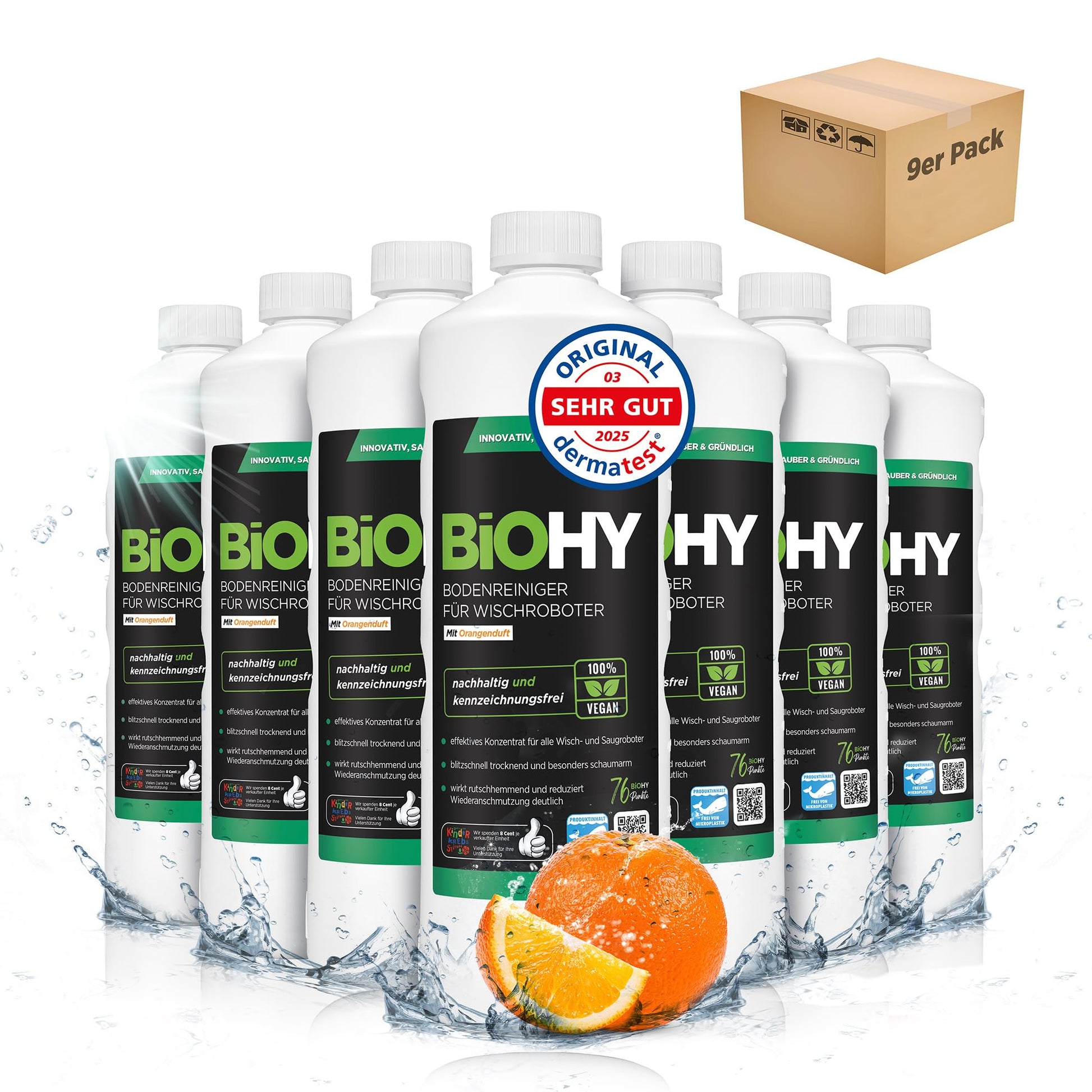 BiOHY Limpiador de suelos para todos los robots con aroma a naranja (500 ml) | Detergente concentrado para todos los robots limpiadores y aspiradores con función húmeda | Sin espuma y sin rayas | Para