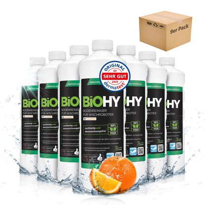 BiOHY Limpiador de suelos para todos los robots con aroma a naranja (500 ml) | Detergente concentrado para todos los robots limpiadores y aspiradores con función húmeda | Sin espuma y sin rayas | Para
