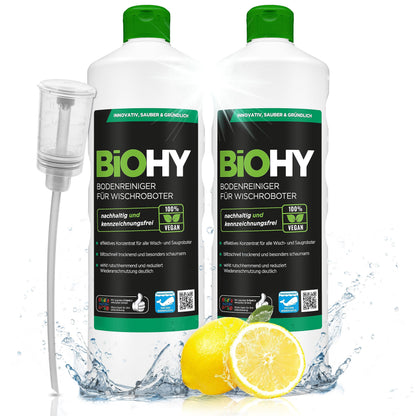 BiOHY Limpiador de suelos para todos los robots con aroma a naranja (500 ml) | Detergente concentrado para todos los robots limpiadores y aspiradores con función húmeda | Sin espuma y sin rayas | Para