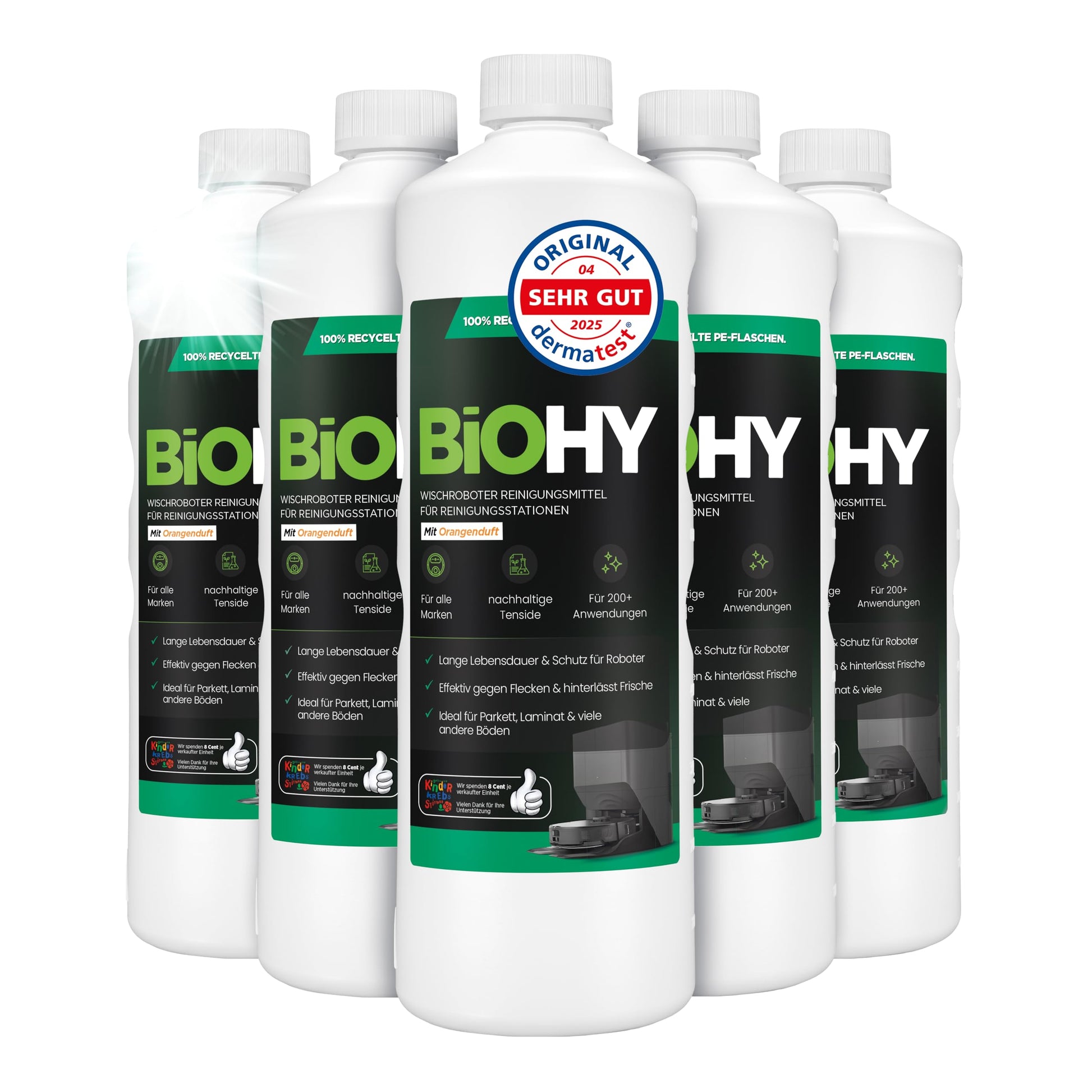 BiOHY Limpiador de suelos para todos los robots con aroma a naranja (500 ml) | Detergente concentrado para todos los robots limpiadores y aspiradores con función húmeda | Sin espuma y sin rayas | Para