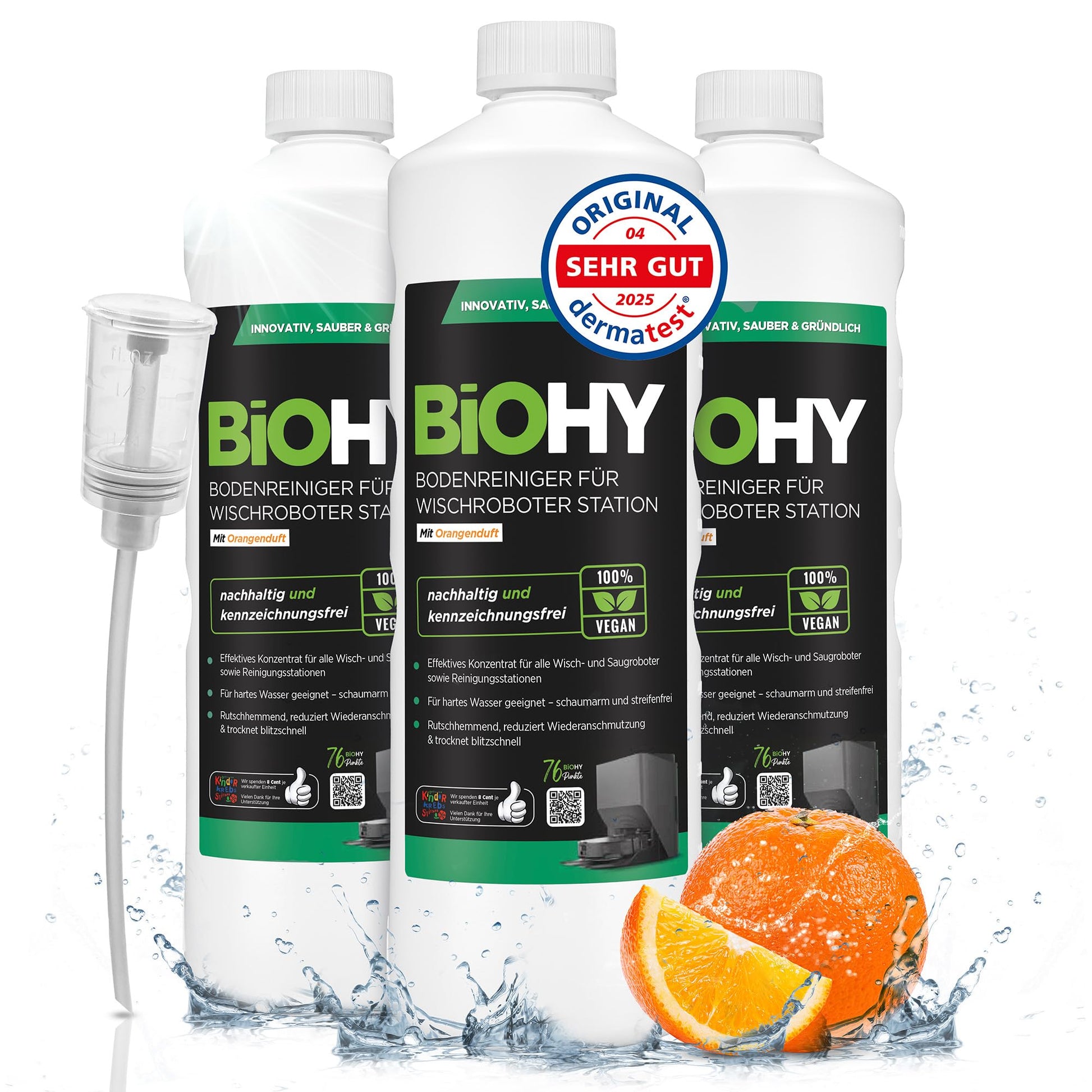 BiOHY Limpiador de suelos para todos los robots con aroma a naranja (500 ml) | Detergente concentrado para todos los robots limpiadores y aspiradores con función húmeda | Sin espuma y sin rayas | Para