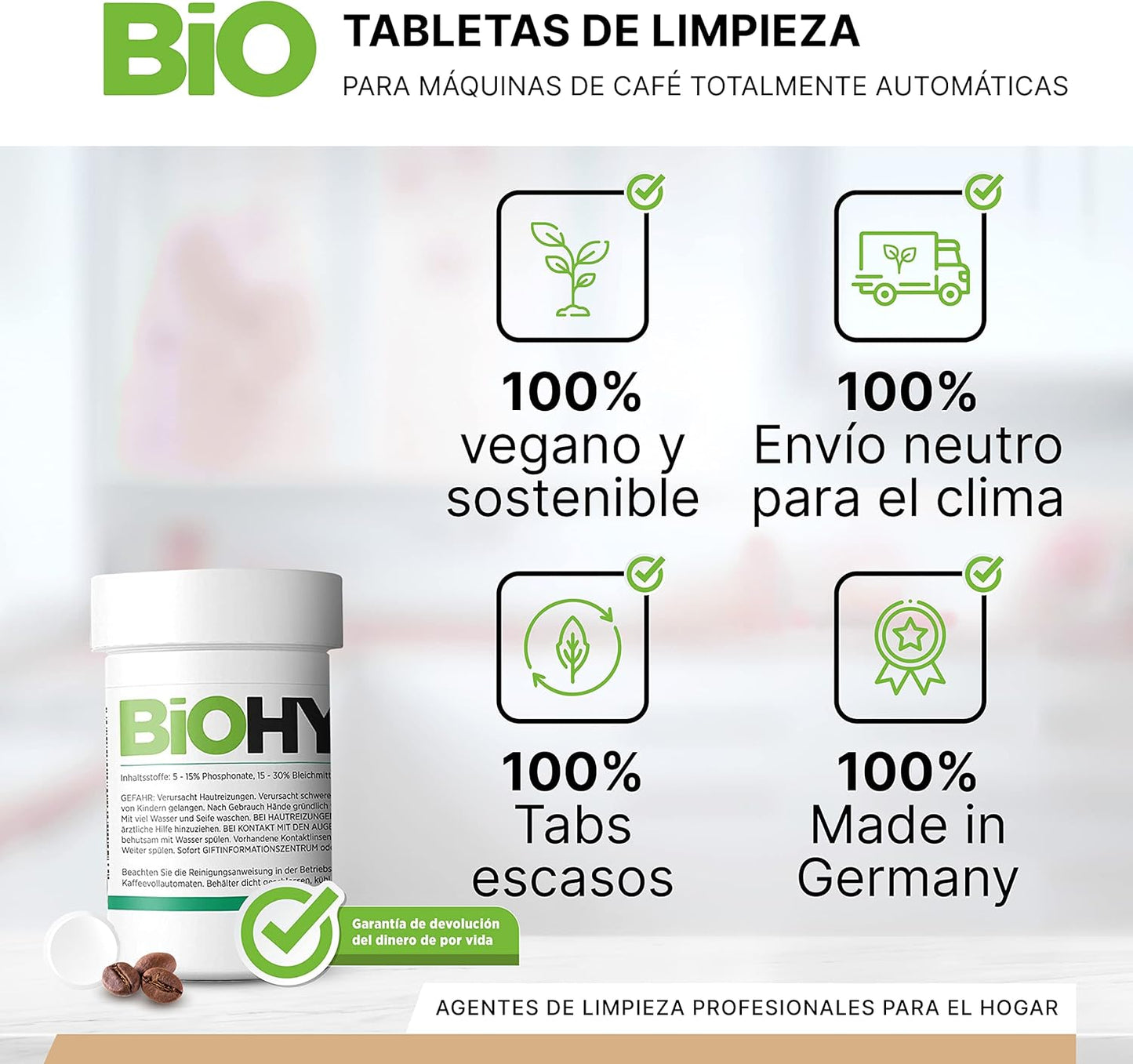 BiOHY Pastillas de limpieza para cafeteras automáticas (30 Tabs) | Todas las marcas | Mejor aroma y larga vida de los aparatos (Reinigungstabletten)