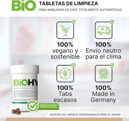 BiOHY Pastillas de limpieza para cafeteras automáticas (30 Tabs) | Todas las marcas | Mejor aroma y larga vida de los aparatos (Reinigungstabletten)