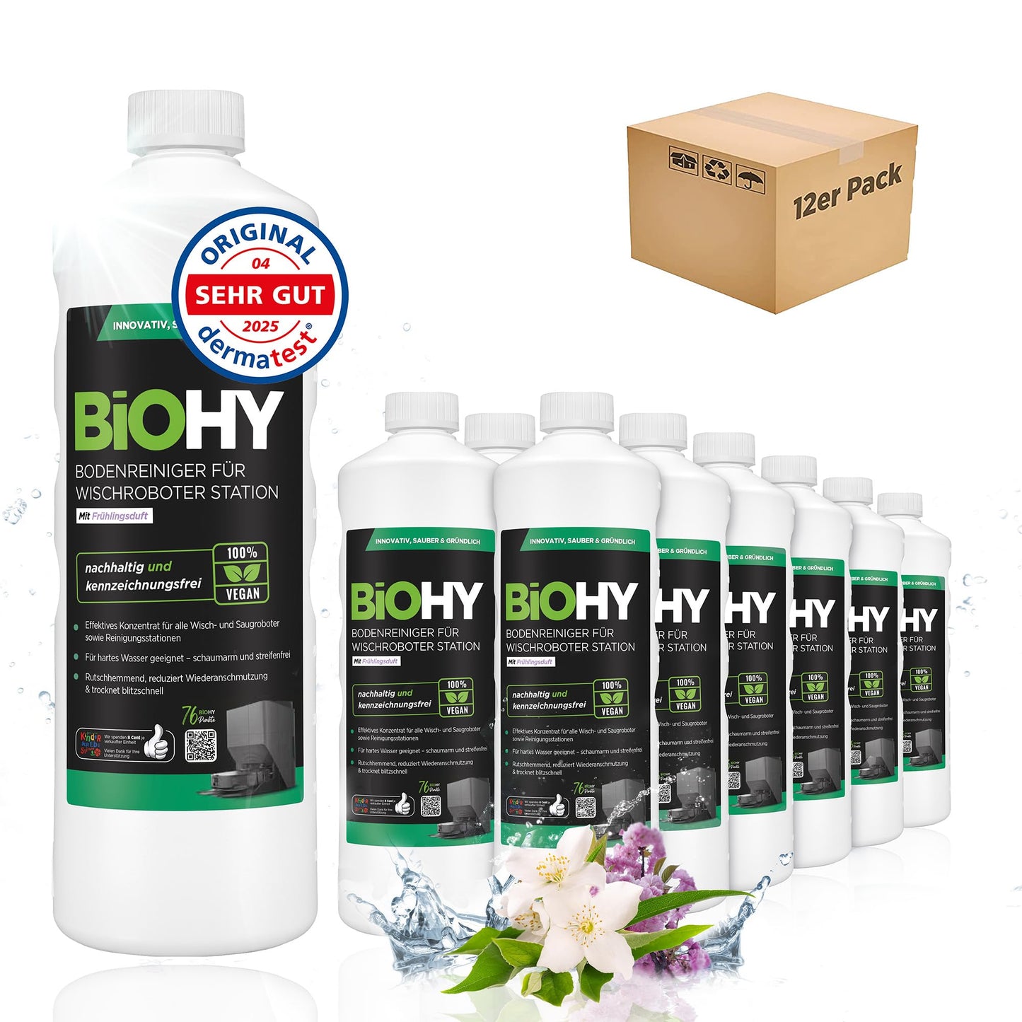 BiOHY Limpiador de suelos para todos los robots con aroma a naranja (500 ml) | Detergente concentrado para todos los robots limpiadores y aspiradores con función húmeda | Sin espuma y sin rayas | Para