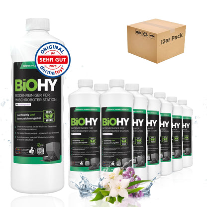 BiOHY Limpiador de suelos para todos los robots con aroma a naranja (500 ml) | Detergente concentrado para todos los robots limpiadores y aspiradores con función húmeda | Sin espuma y sin rayas | Para