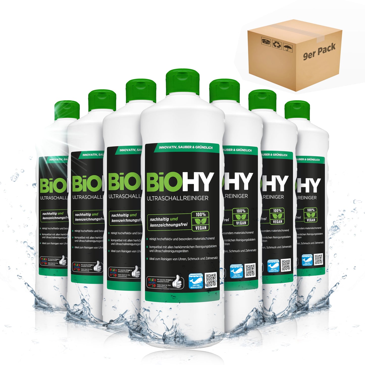 BiOHY Limpiador ultrasónico (1 botella de 1 litro) | limpieza intensiva y suave de gafas, productos dentales, oro, monedas y joyas (Ultraschallreiniger)