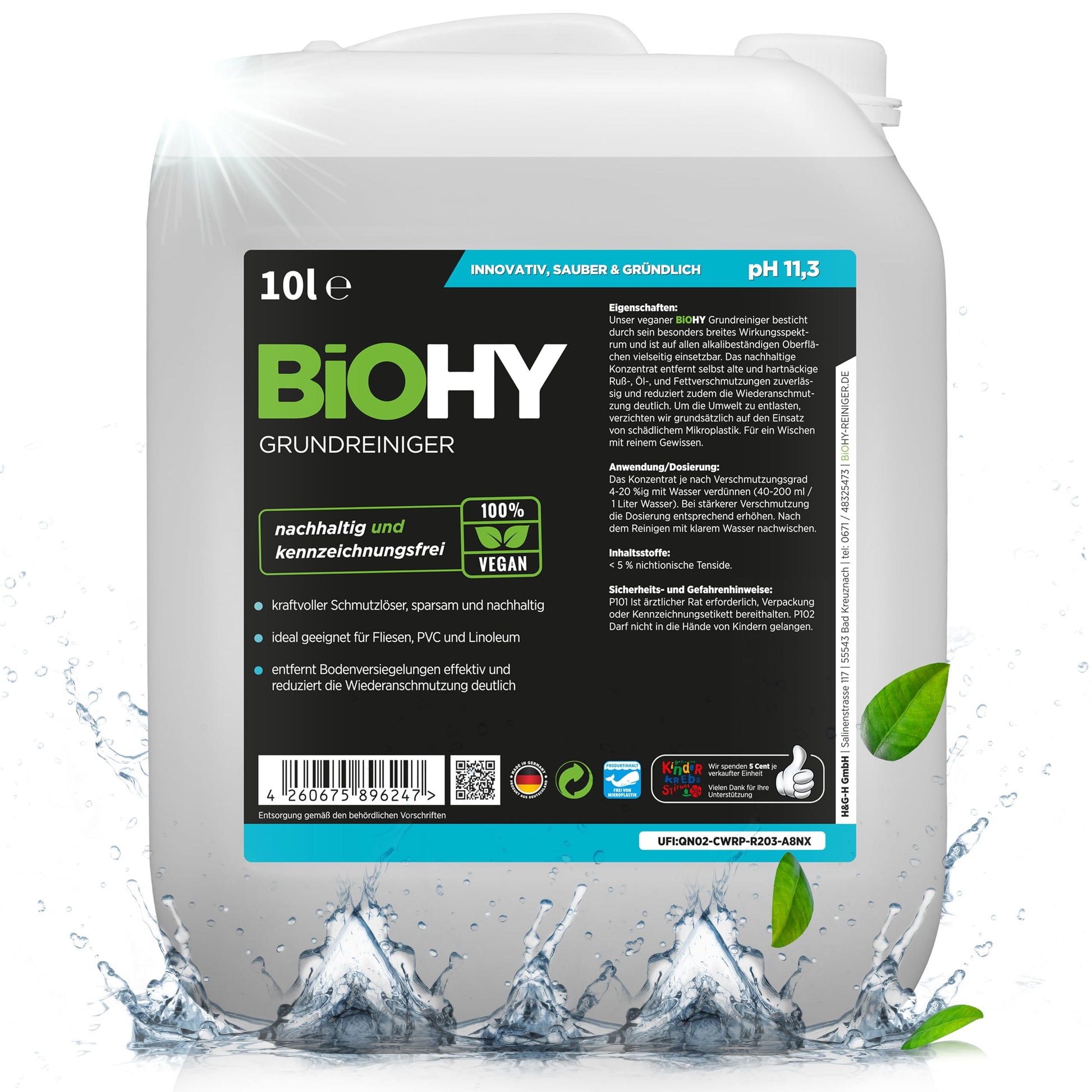 BiOHY Limpiador básico (1 botella de 1 litro) | contra la suciedad persistente | limpia todas las superficies resistentes al agua y al ácido | poderoso concentrado (Grundreiniger)