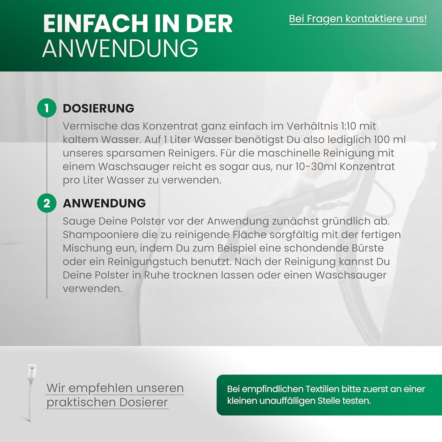 BiOHY Limpiador tapicerías (1 botella de 1 litro) | Ideal para asientos de coche, sofás, colchones, etc. | También es adecuado para las lavadoras (Polsterreiniger)