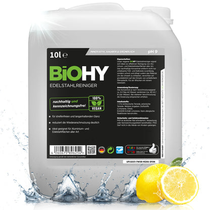 BiOHY Limpiador de acero inoxidable (1 botella de 1 litro) | Cuidado para un brillo sin rayas | limpia la cocina, las ollas o la parrilla | Gastronomía y Hogar (Edelstahlreiniger)
