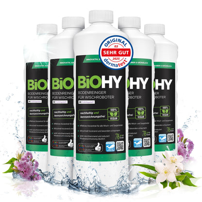 BiOHY Limpiador de suelos para todos los robots con aroma a naranja (500 ml) | Detergente concentrado para todos los robots limpiadores y aspiradores con función húmeda | Sin espuma y sin rayas | Para