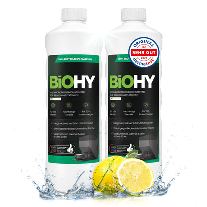BiOHY Limpiador de suelos para todos los robots con aroma a naranja (500 ml) | Detergente concentrado para todos los robots limpiadores y aspiradores con función húmeda | Sin espuma y sin rayas | Para