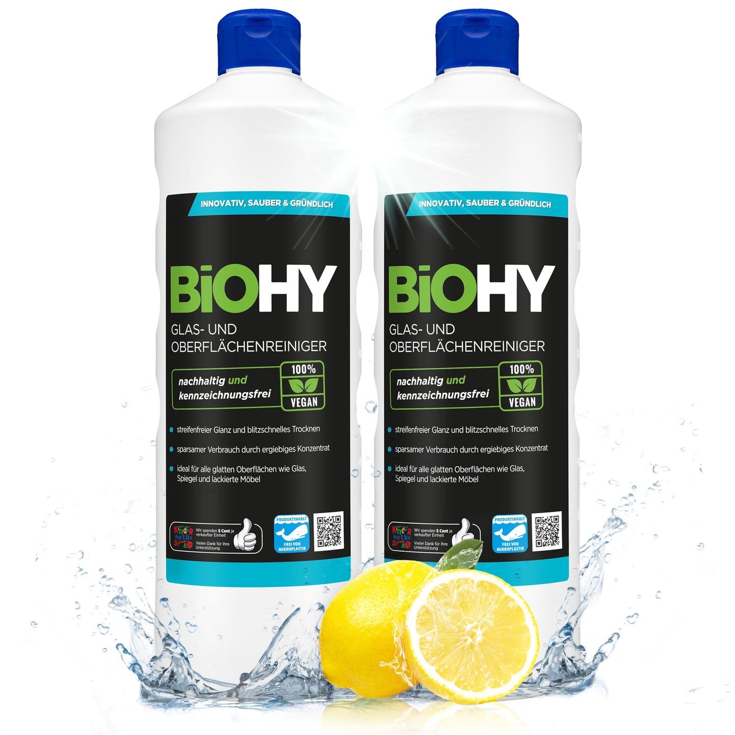 BiOHY Limpia cristales y superficies (1 botella de 1 litro) | Concentrado para uso de aparatos y suelos duros | Olor agradable y limpieza sin rayas (Oberflächenreiniger)