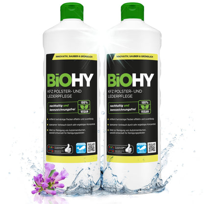 BiOHY Cuidado de tapicería y piel para coche (1 botella de 1 litro) | limpia todo el interior del coche | Quitamanchas para asientos de coche | deja un olor agradable (KFZ Polster)