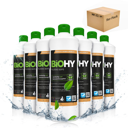 BiOHY Jabón líquido (1 botella de 1 litro) | Jabón de manos líquido, hidratante y respetuoso con la piel | LIBRE DE FOSFATOS | apropiado para la cara | higiene sin olor (Flüssig Seife)