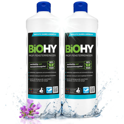 BiOHY Limpiacristales profesional (1 botella de 1 litro) | Limpiador concentrado de vidrios, para de ventanas | Limpieza optima de vidrios, ventanas y espejos (Fensterreiniger)
