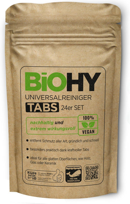 BiOHY Pastillas de limpiador universal (Juego de 24) | tabletas multiusos para disolver | libre de microplásticos | Limpiadores de cocina y baño| elimina la cal y la suciedad (Universal Tabs)