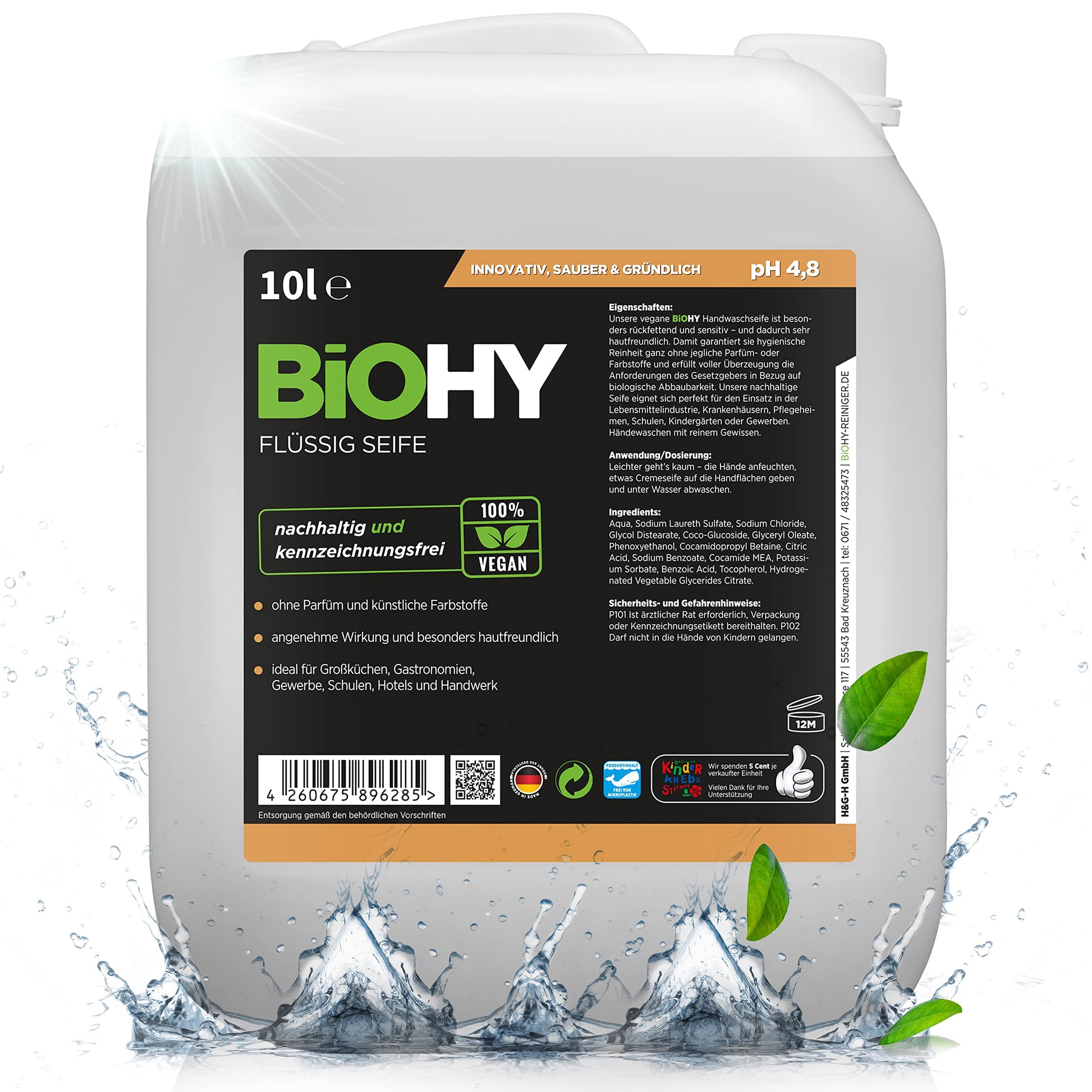 BiOHY Jabón líquido (1 botella de 1 litro) | Jabón de manos líquido, hidratante y respetuoso con la piel | LIBRE DE FOSFATOS | apropiado para la cara | higiene sin olor (Flüssig Seife)