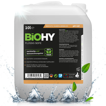 BiOHY Jabón líquido (1 botella de 1 litro) | Jabón de manos líquido, hidratante y respetuoso con la piel | LIBRE DE FOSFATOS | apropiado para la cara | higiene sin olor (Flüssig Seife)