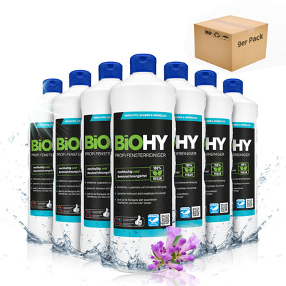 BiOHY Limpiacristales profesional (1 botella de 1 litro) | Limpiador concentrado de vidrios, para de ventanas | Limpieza optima de vidrios, ventanas y espejos (Fensterreiniger)