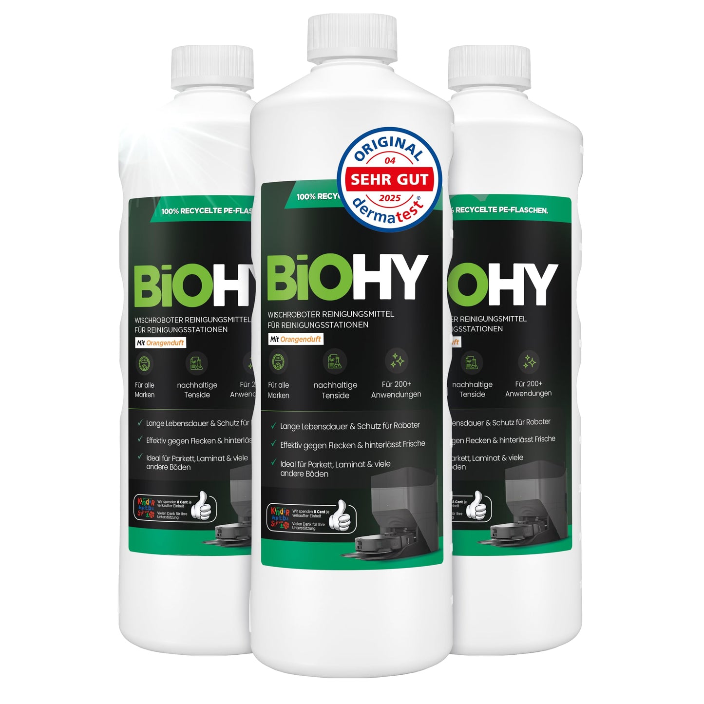 BiOHY Limpiador de suelos para todos los robots con aroma a naranja (500 ml) | Detergente concentrado para todos los robots limpiadores y aspiradores con función húmeda | Sin espuma y sin rayas | Para