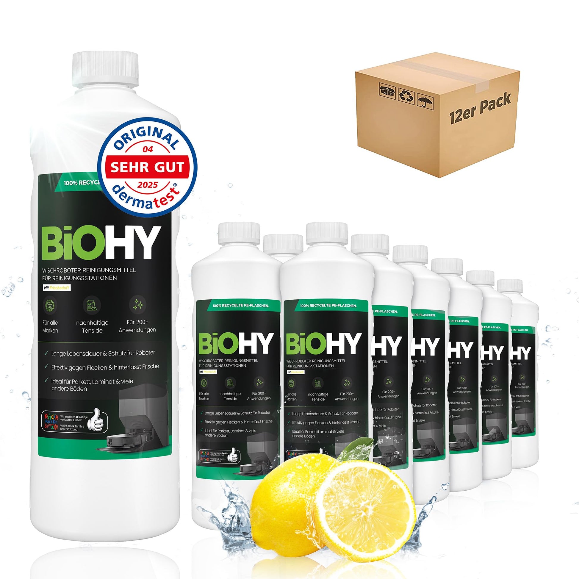 BiOHY Limpiador de suelos para todos los robots con aroma a naranja (500 ml) | Detergente concentrado para todos los robots limpiadores y aspiradores con función húmeda | Sin espuma y sin rayas | Para