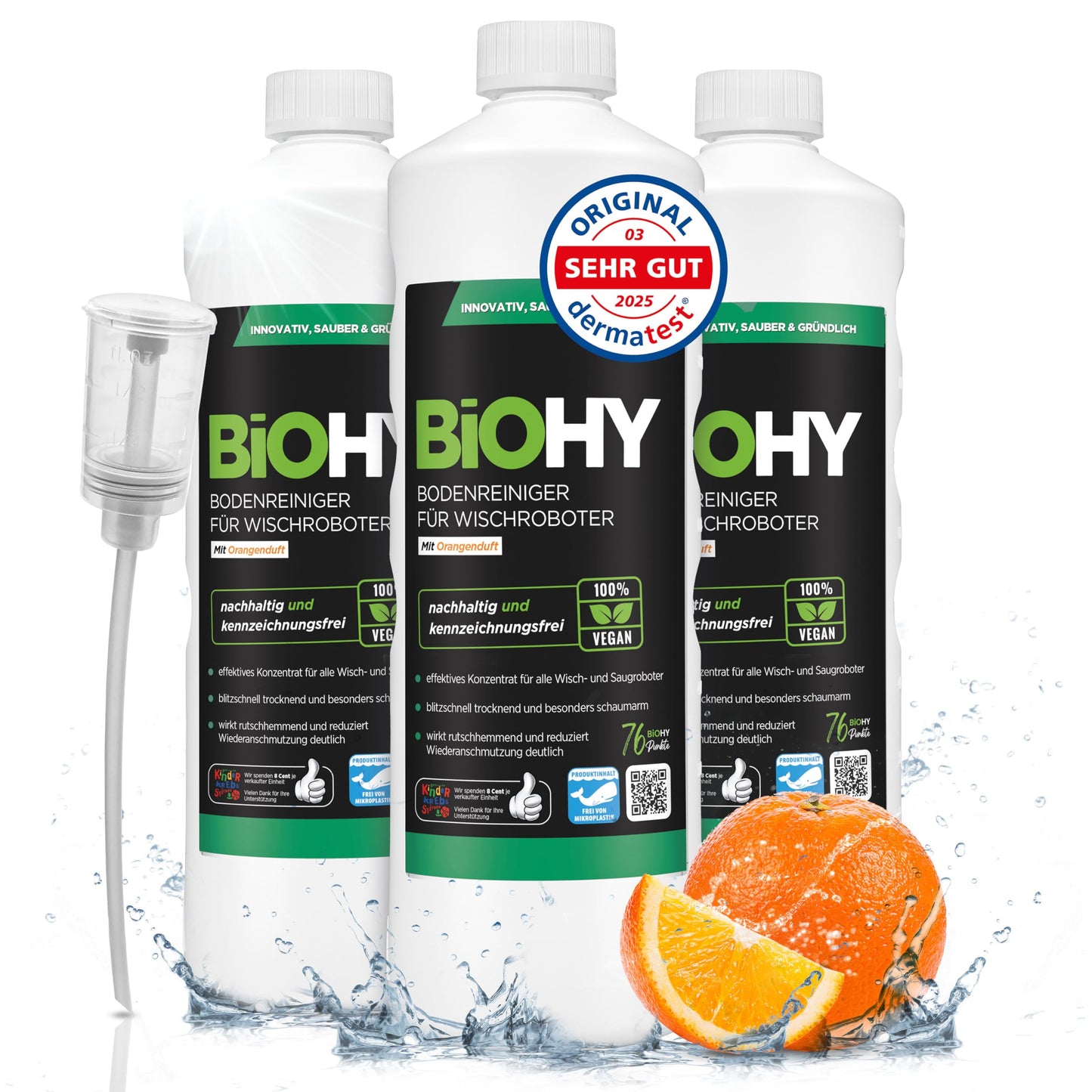 BiOHY Limpiador de suelos para todos los robots con aroma a naranja (500 ml) | Detergente concentrado para todos los robots limpiadores y aspiradores con función húmeda | Sin espuma y sin rayas | Para