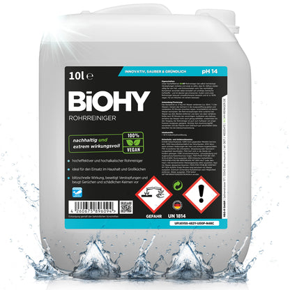 BiOHY Desatascador (1 botella de 1 litro) | Líquido, limpiador de desagües altamente concentrado | Inodoro, Para todos los bloqueos | EXTRA FUERTE (Rohrreiniger)