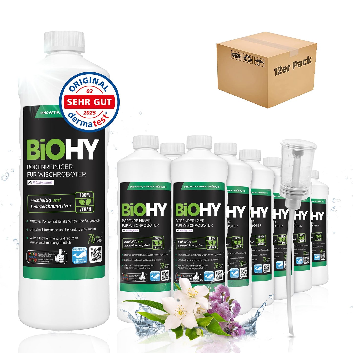 BiOHY Limpiador de suelos para todos los robots con aroma a naranja (500 ml) | Detergente concentrado para todos los robots limpiadores y aspiradores con función húmeda | Sin espuma y sin rayas | Para