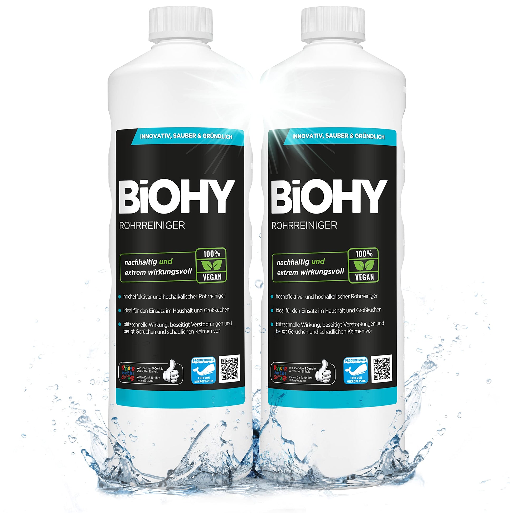 BiOHY Desatascador (1 botella de 1 litro) | Líquido, limpiador de desagües altamente concentrado | Inodoro, Para todos los bloqueos | EXTRA FUERTE (Rohrreiniger)