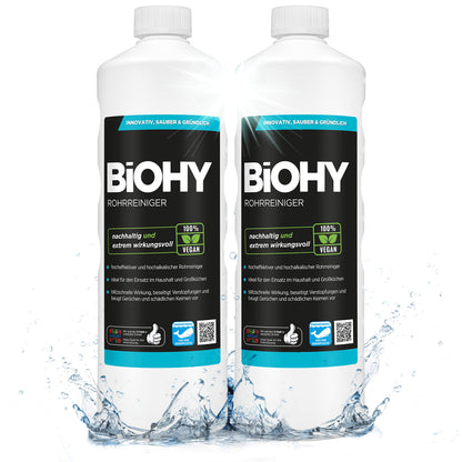 BiOHY Desatascador (1 botella de 1 litro) | Líquido, limpiador de desagües altamente concentrado | Inodoro, Para todos los bloqueos | EXTRA FUERTE (Rohrreiniger)