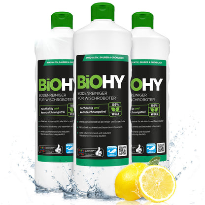 BiOHY Limpiador de suelos para todos los robots con aroma a naranja (500 ml) | Detergente concentrado para todos los robots limpiadores y aspiradores con función húmeda | Sin espuma y sin rayas | Para