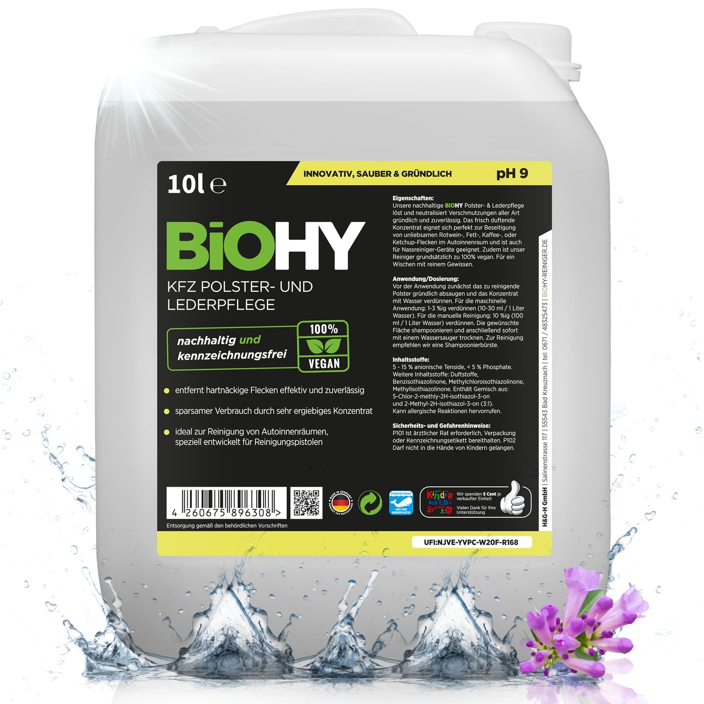 BiOHY Cuidado de tapicería y piel para coche (1 botella de 1 litro) | limpia todo el interior del coche | Quitamanchas para asientos de coche | deja un olor agradable (KFZ Polster)