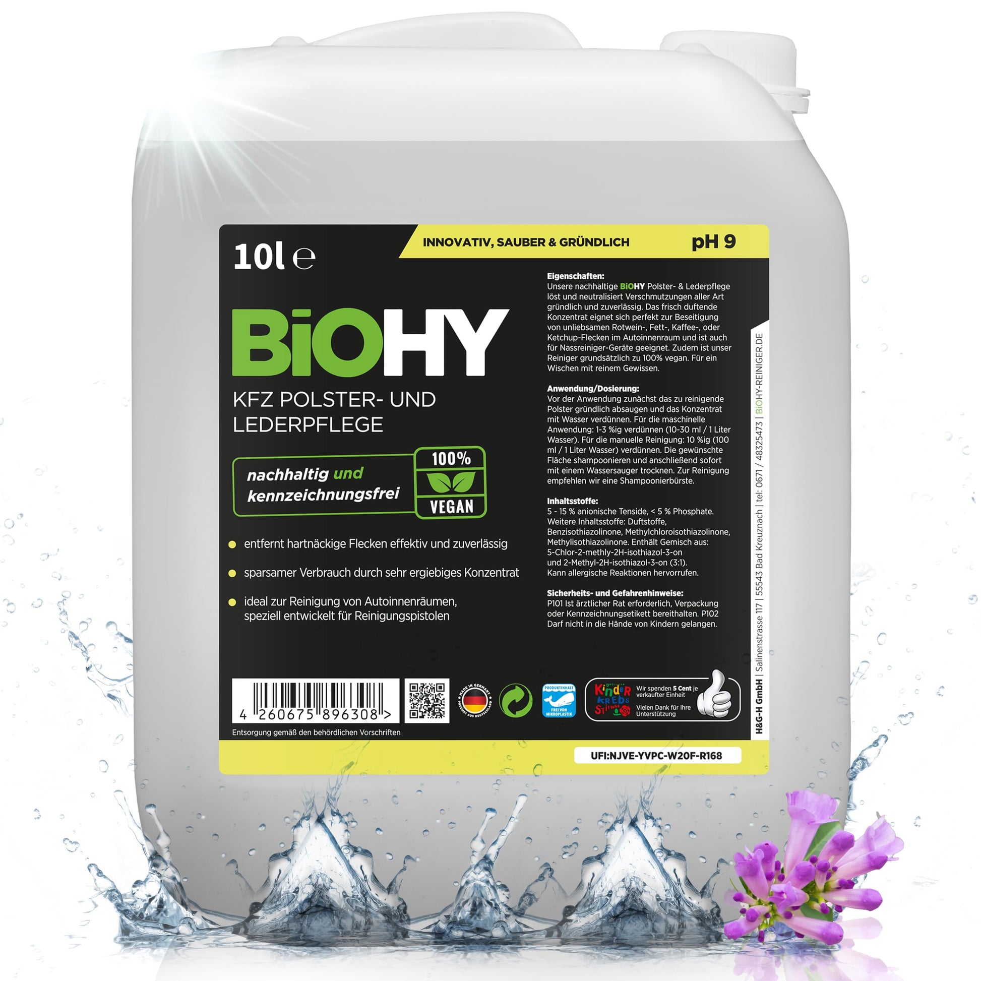 BiOHY Cuidado de tapicería y piel para coche (1 botella de 1 litro) | limpia todo el interior del coche | Quitamanchas para asientos de coche | deja un olor agradable (KFZ Polster)