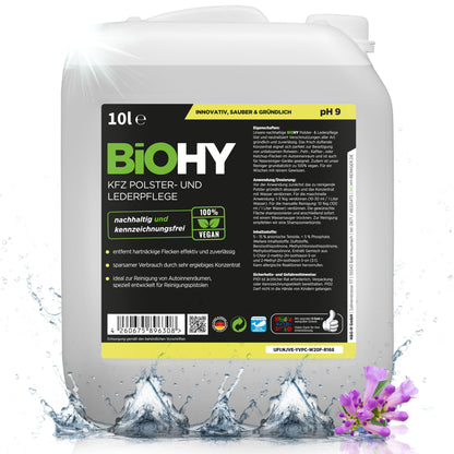BiOHY Cuidado de tapicería y piel para coche (1 botella de 1 litro) | limpia todo el interior del coche | Quitamanchas para asientos de coche | deja un olor agradable (KFZ Polster)