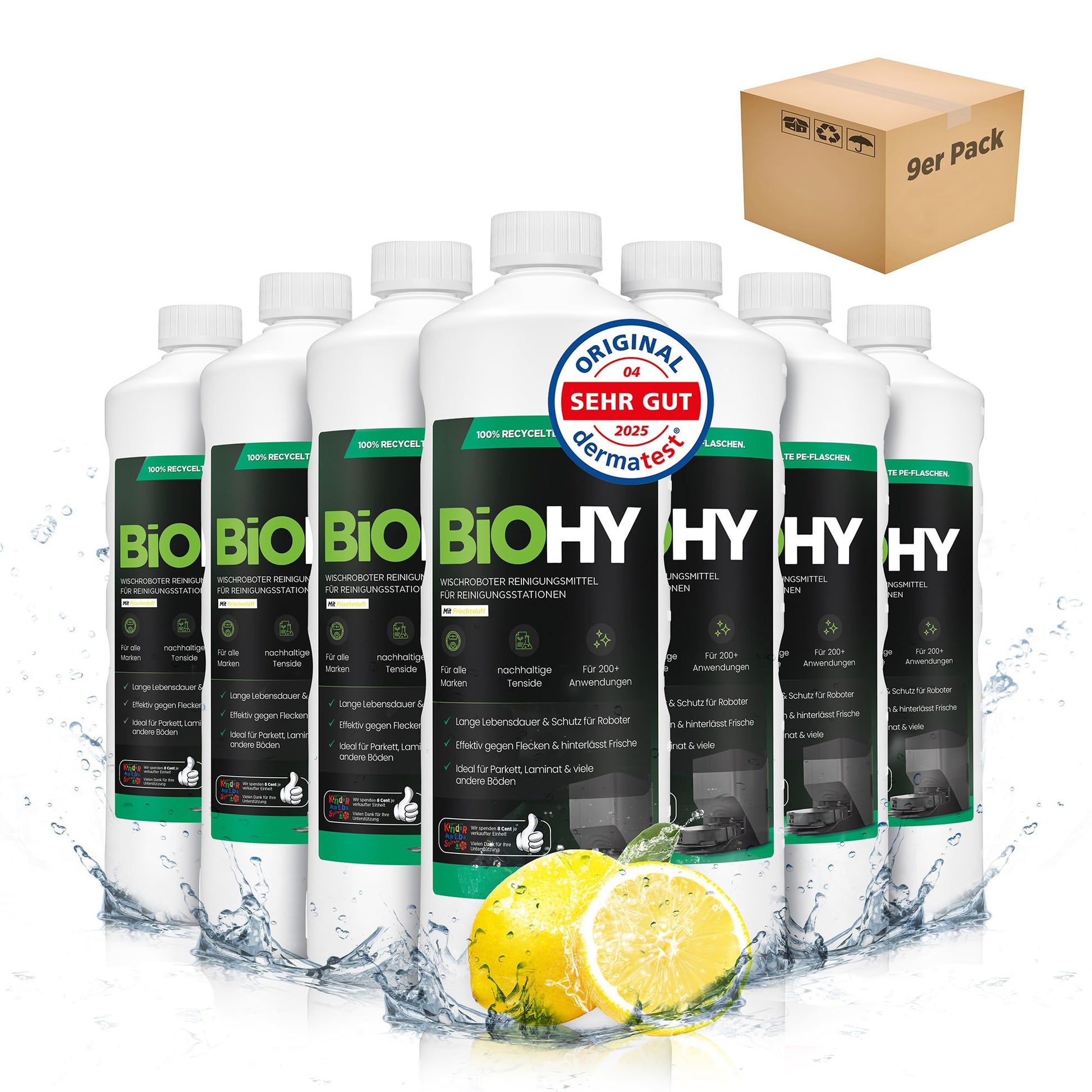 BiOHY Limpiador de suelos para todos los robots con aroma a naranja (500 ml) | Detergente concentrado para todos los robots limpiadores y aspiradores con función húmeda | Sin espuma y sin rayas | Para