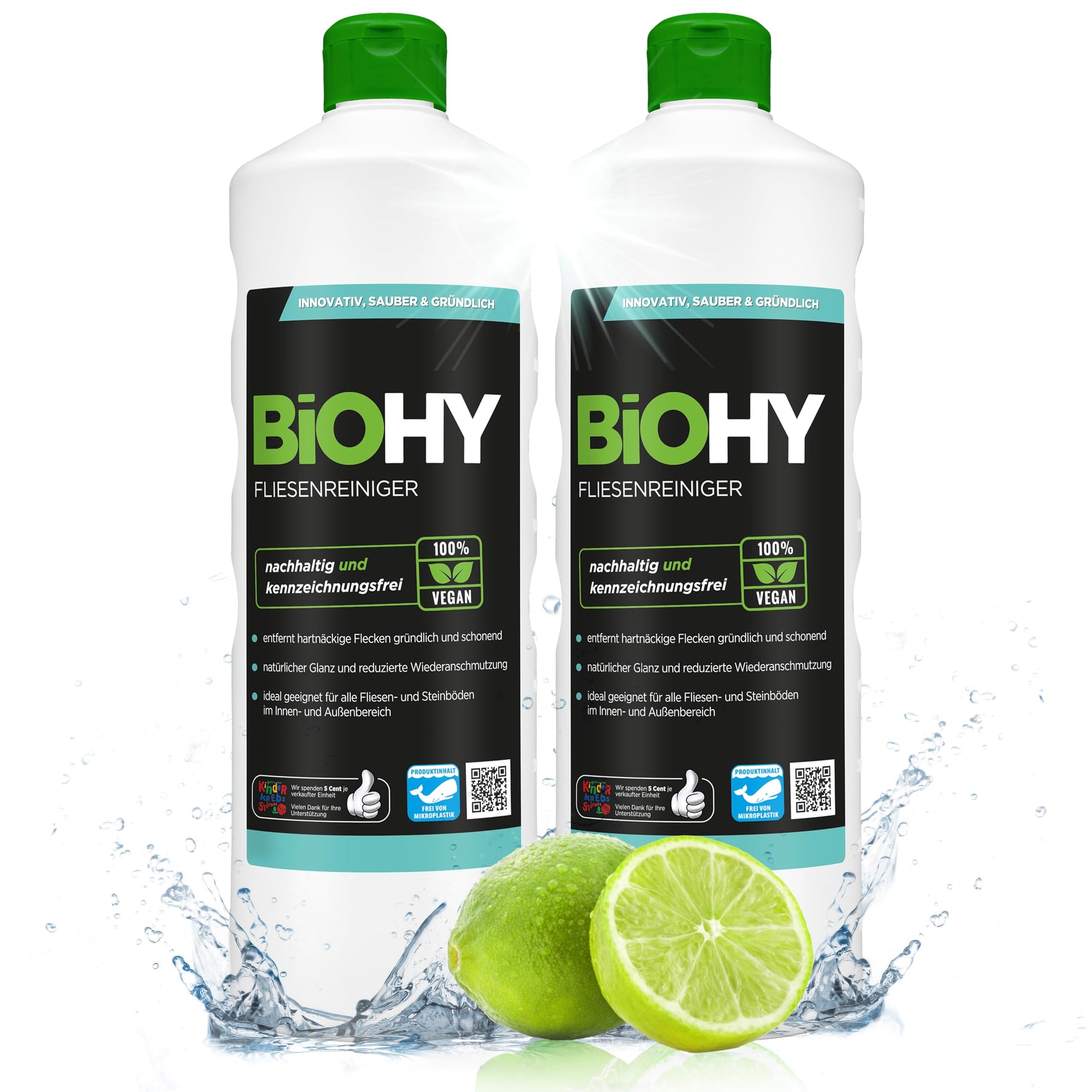 BiOHY Limpiador de azulejos (1 botella de 1 litro) | especialmente desarrollado para suelos de piedra y baldosas, deja una capa de brillo repelente a la suciedad (Fliesenreiniger)