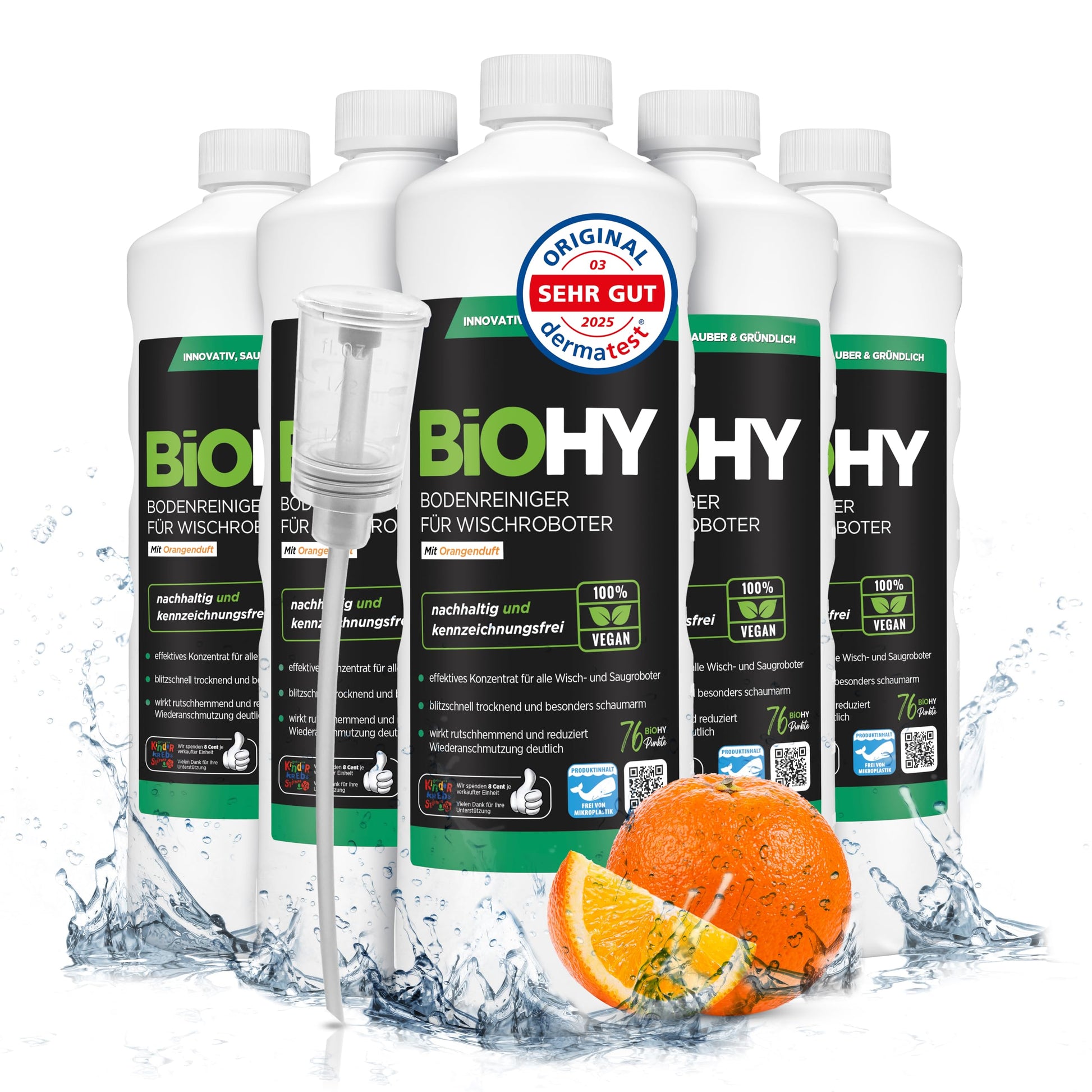 BiOHY Limpiador de suelos para todos los robots con aroma a naranja (500 ml) | Detergente concentrado para todos los robots limpiadores y aspiradores con función húmeda | Sin espuma y sin rayas | Para