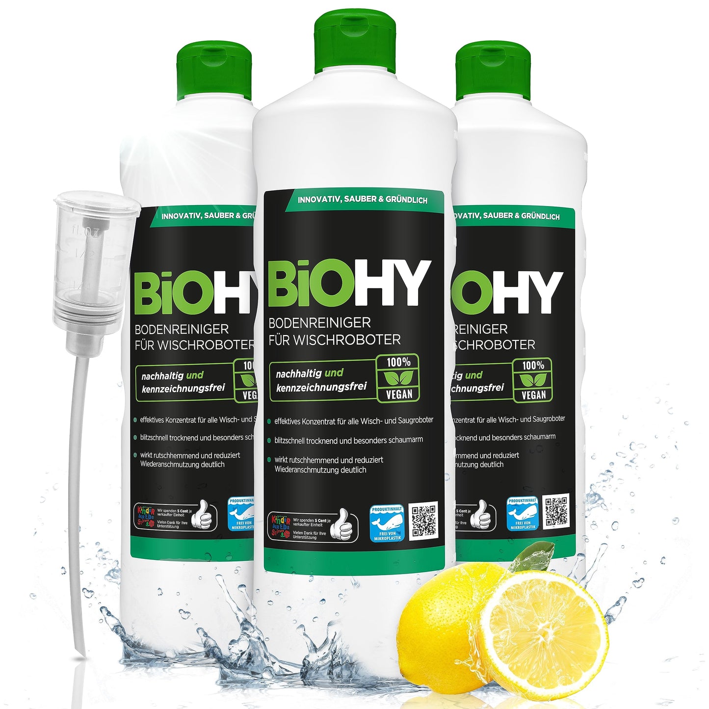 BiOHY Limpiador de suelos para todos los robots con aroma a naranja (500 ml) | Detergente concentrado para todos los robots limpiadores y aspiradores con función húmeda | Sin espuma y sin rayas | Para