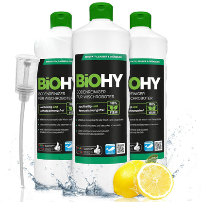 BiOHY Limpiador de suelos para todos los robots con aroma a naranja (500 ml) | Detergente concentrado para todos los robots limpiadores y aspiradores con función húmeda | Sin espuma y sin rayas | Para